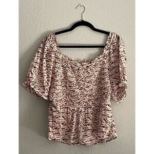 Old Navy Womens Large Tie Dye Short Sleeve Maroon Cream Blouse